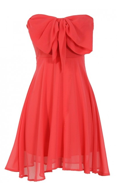 Oversized Bow Chiffon Dress in Coral